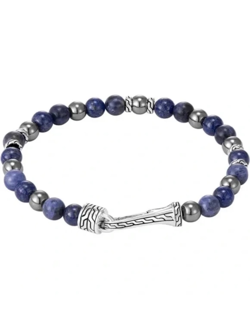 John Hardy Classic Chain Sterling Silver Lapis Sodalite Hematite Beaded Bracelet